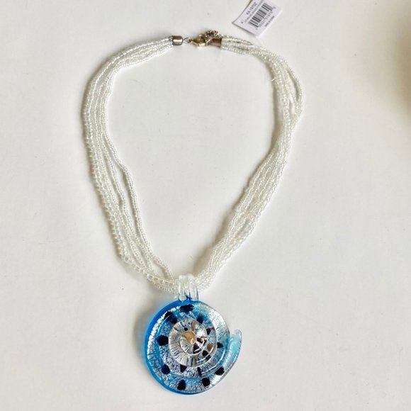 Murano Art Glass Seed Bead Sea Shell Nautilus Shiva Necklace Sea Life Nautical - Picture 3 of 12